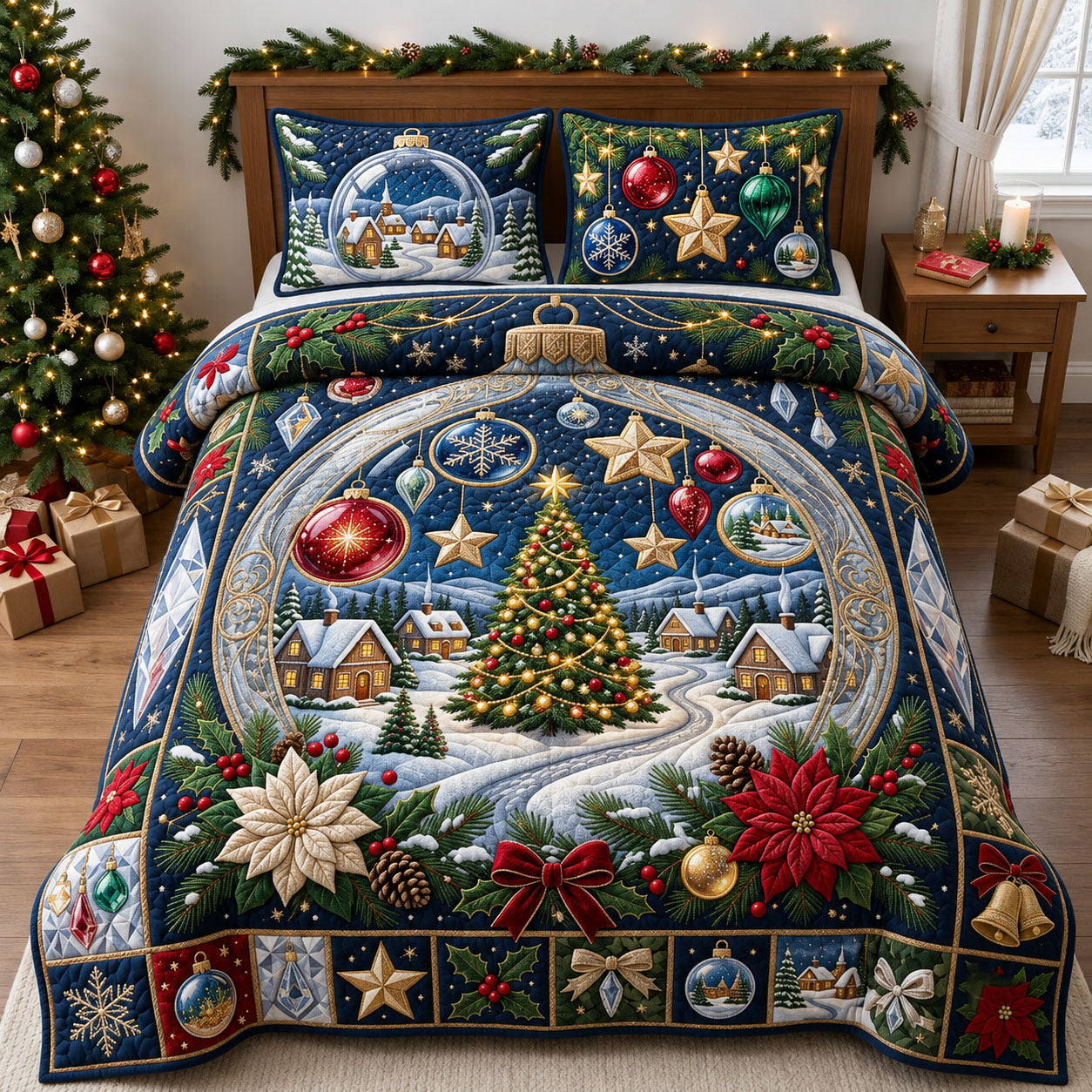 Giant Ornament 3-Piece Quilted Bedding Set GFTOPND1889