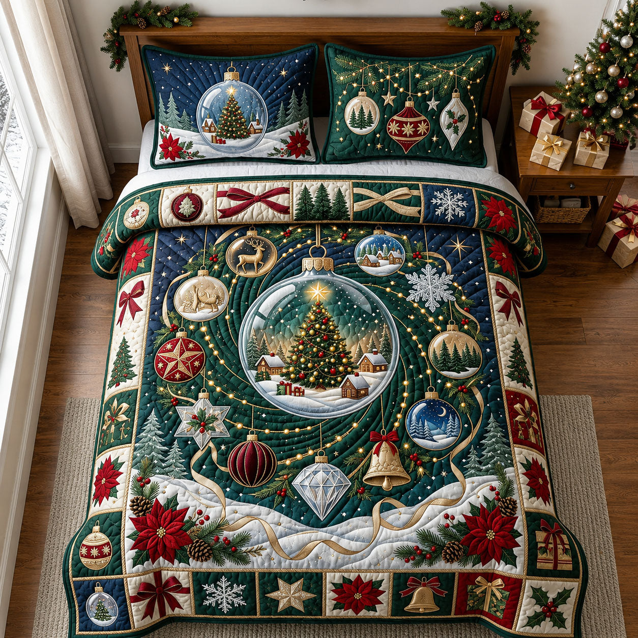 Ornament Votex 3-Piece Quilted Bedding Set GFTOPND1890