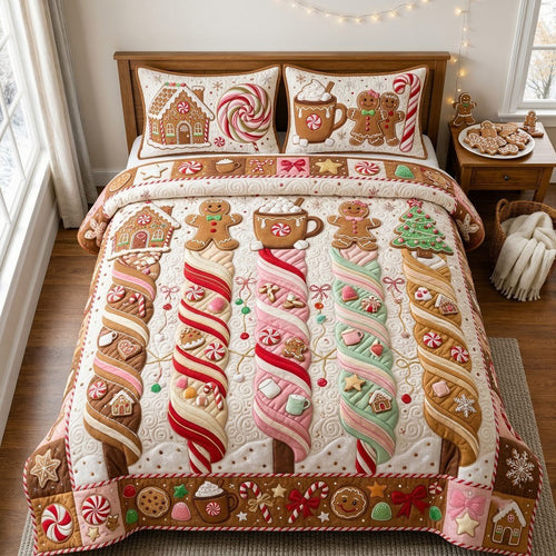 Gingerbread Candy Twist 3-Piece Quilted Bedding Set GFTOPND1891