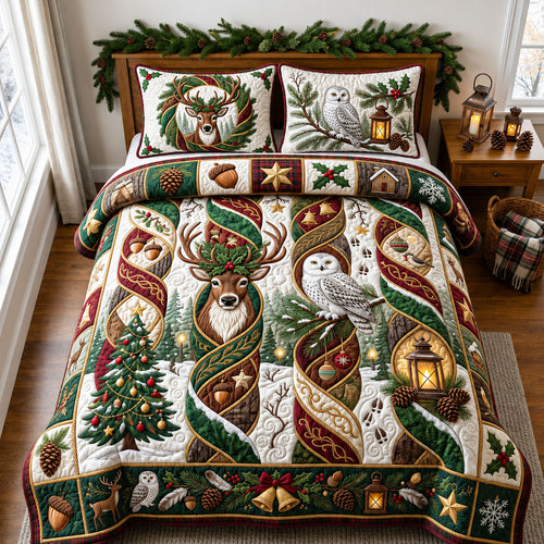 Woodland Christmas Spirals 3-Piece Quilted Bedding Set GFTOPND1893