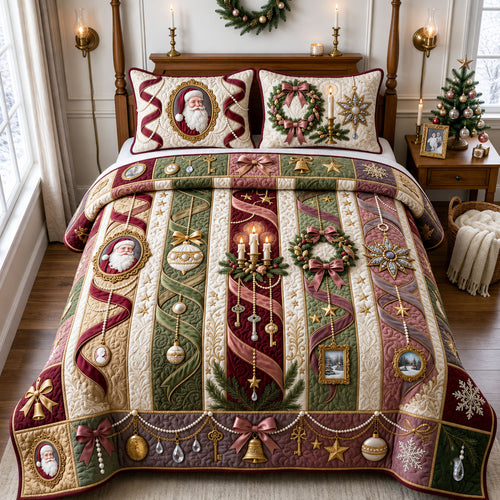 Jeweled Christmas 3-Piece Quilted Bedding Set GFTOPND1894