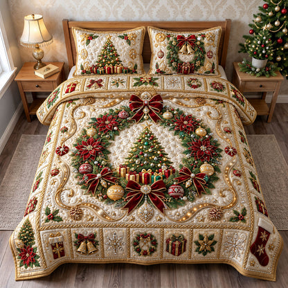 Jeweled Glam Wreath 3-Piece Quilted Bedding Set GFTOPND1895