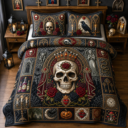 Jeweled Skull 3-Piece Quilted Bedding Set GFTOPND1896