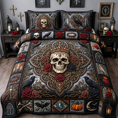 Jeweled Skull 3-Piece Quilted Bedding Set GFTOPND1897