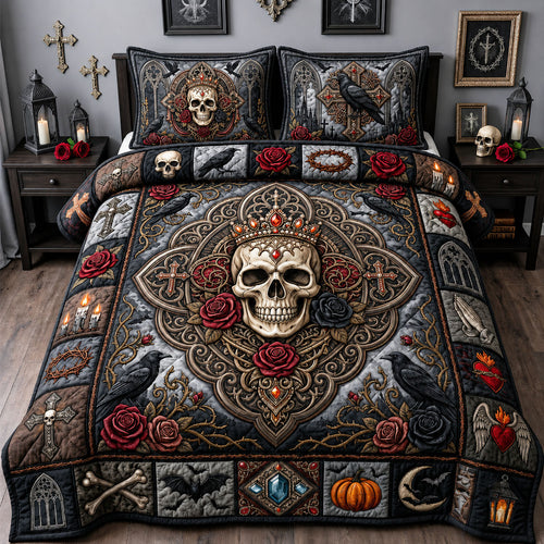 Jeweled Skull 3-Piece Quilted Bedding Set GFTOPND1897