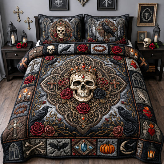 Jeweled Skull 3-Piece Quilted Bedding Set GFTOPND1897