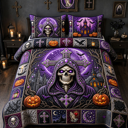 Purple Jeweled Skull 3-Piece Quilted Bedding Set GFTOPND1898
