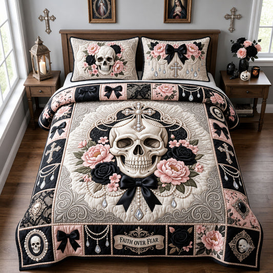 Gothic Pearl Skull 3-Piece Quilted Bedding Set GFTOPND1901