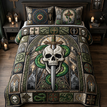 Skull Snake Stained Glass 3-Piece Quilted Bedding Set GFTOPND1902