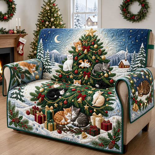 Cat Christmas Tree Quilted Sofa Cover GFTOPND1903