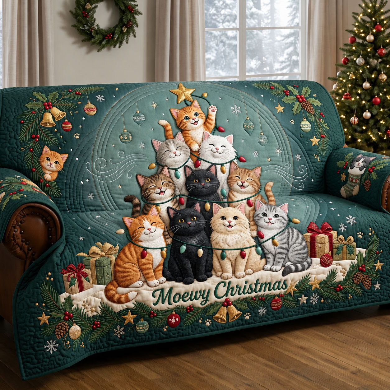 Moewy Christmas Quilted Sofa Cover GFTOPND1905