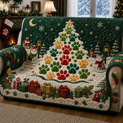 Paw Christmas Tree Quilted Sofa Cover GFTOPND1906