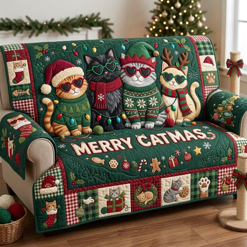 Merry Catmas Quilted Sofa Cover GFTOPND1909