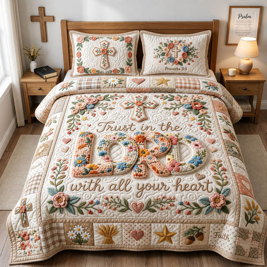 Trust The Lord Crochet 3-Piece Quilted Bedding Set GFTOPND1911