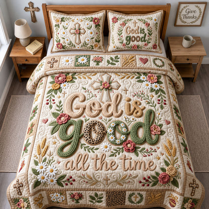 God Is Good Crochet 3-Piece Quilted Bedding Set GFTOPND1912