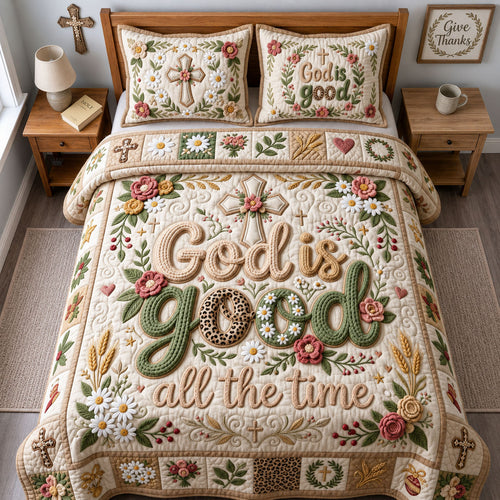 God Is Good Crochet 3-Piece Quilted Bedding Set GFTOPND1912