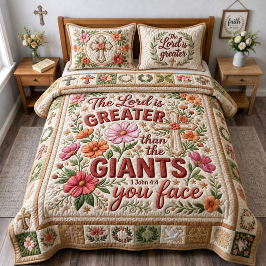 The Lord Is Greater 3-Piece Quilted Bedding Set GFTOPND1913