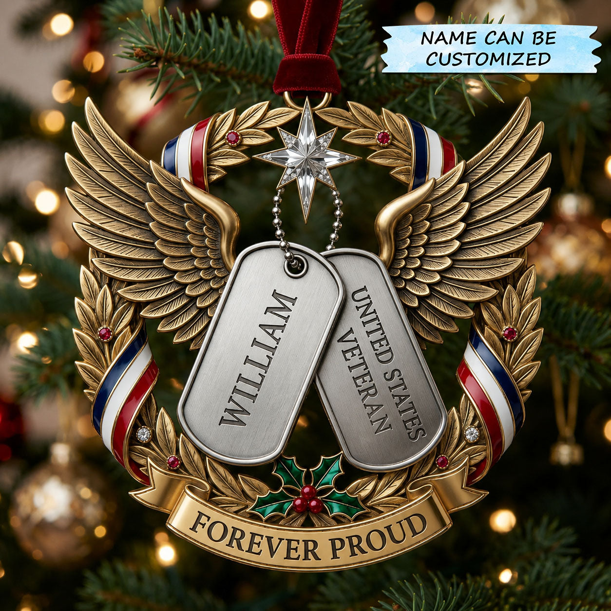Proud Veteran Christmas Mica Ornament