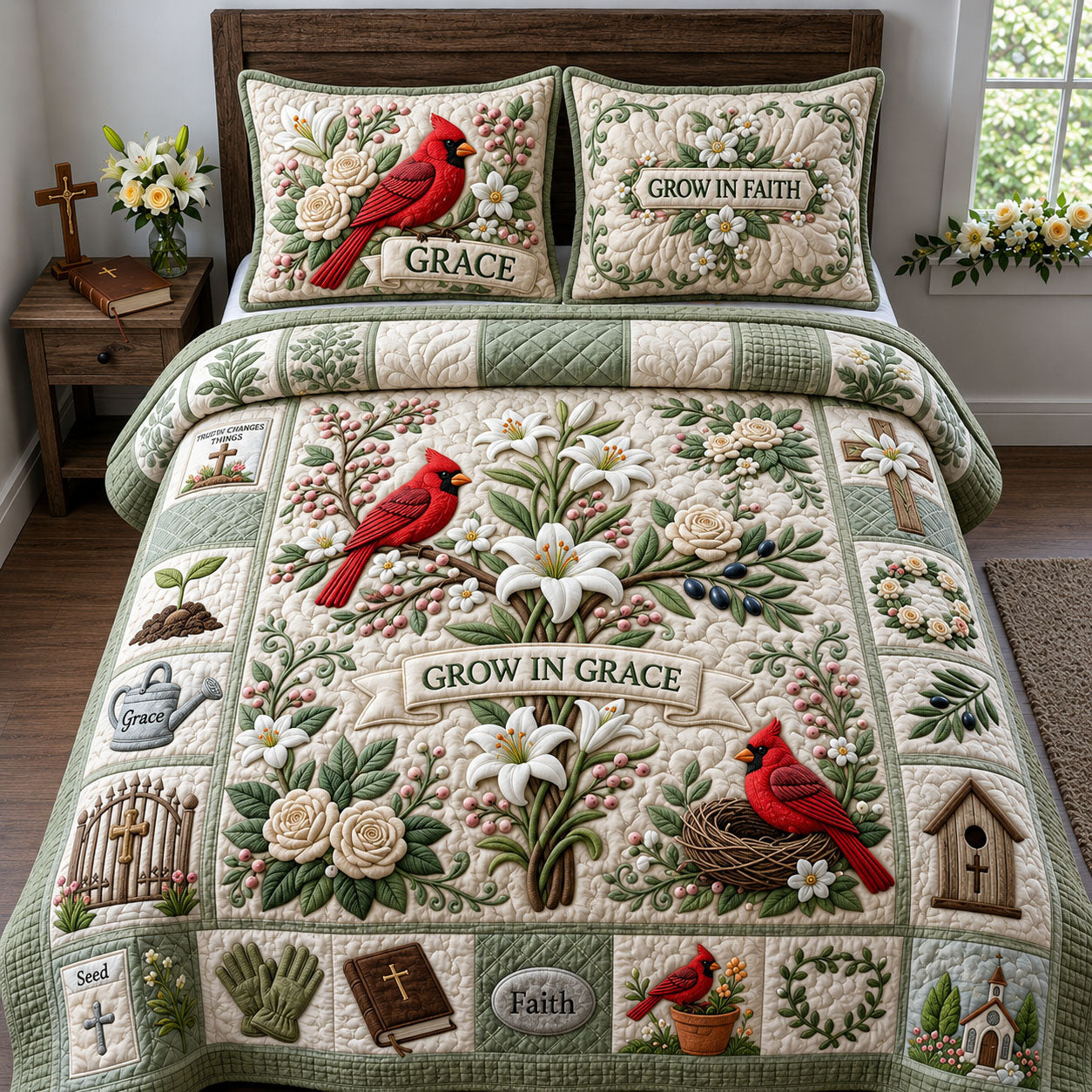 Grow In Grace 3-Piece Quilted Bedding Set GFTOPND1947