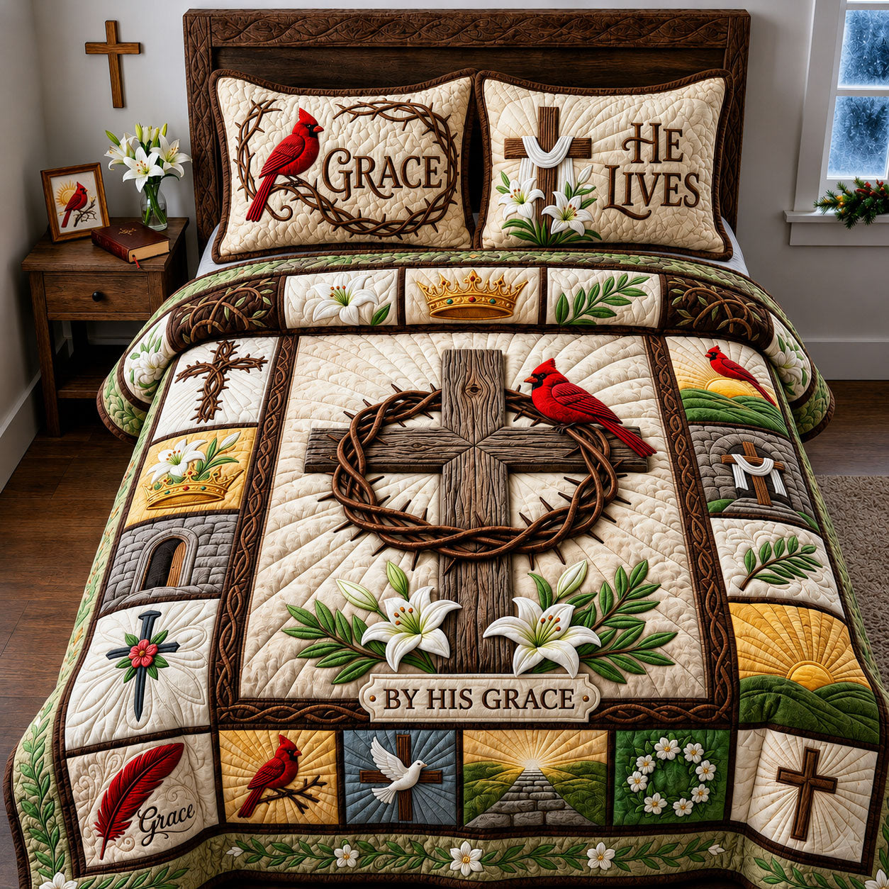 By His Grace 3-Piece Quilted Bedding Set GFTOPND1948