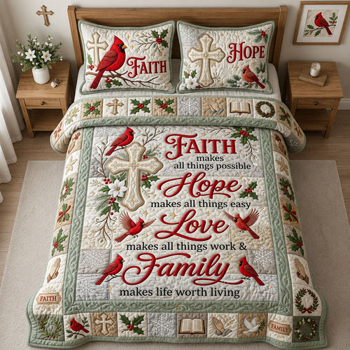 Faith Hope Love Family 3-Piece Quilted Bedding Set GFTOPND1950