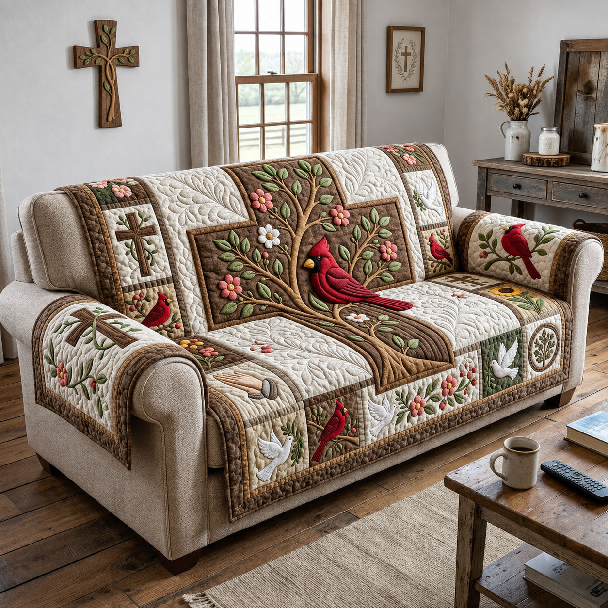Cross Faith Cardinal Quilted Sofa Cover GFTOPND1995