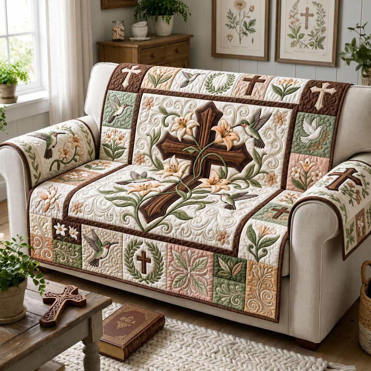 Hummingbird Faith Quilted Sofa Cover GFTOPND1996