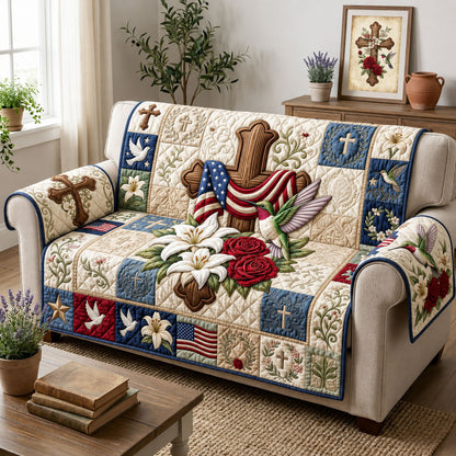 Patriotic Cross Hummingbird Quilted Sofa Cover GFTOPND1997