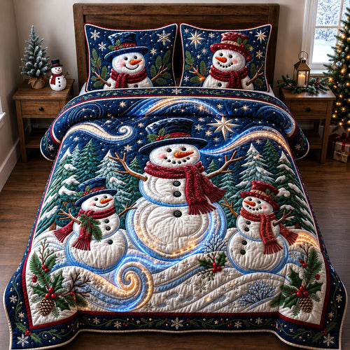 Sparkly Snowman 3-Piece Quilted Bedding Set GFTOPND2001