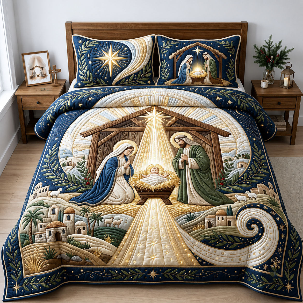 Christmas Nativity 3-Piece Quilted Bedding Set GFTOPND2002