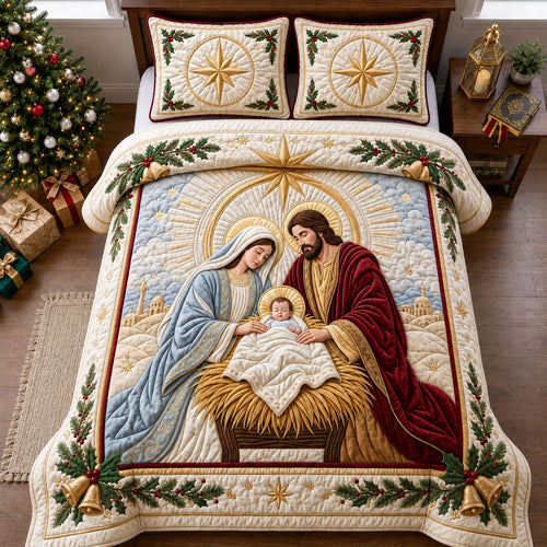 Nativity Scene 3-Piece Quilted Bedding Set GFTOPND2003
