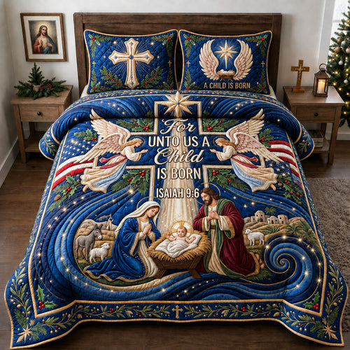 A Child Is Born 3-Piece Quilted Bedding Set GFTOPND2007