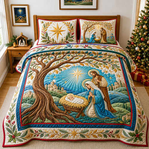 Nativity Scene 3-Piece Quilted Bedding Set GFTOPND2008