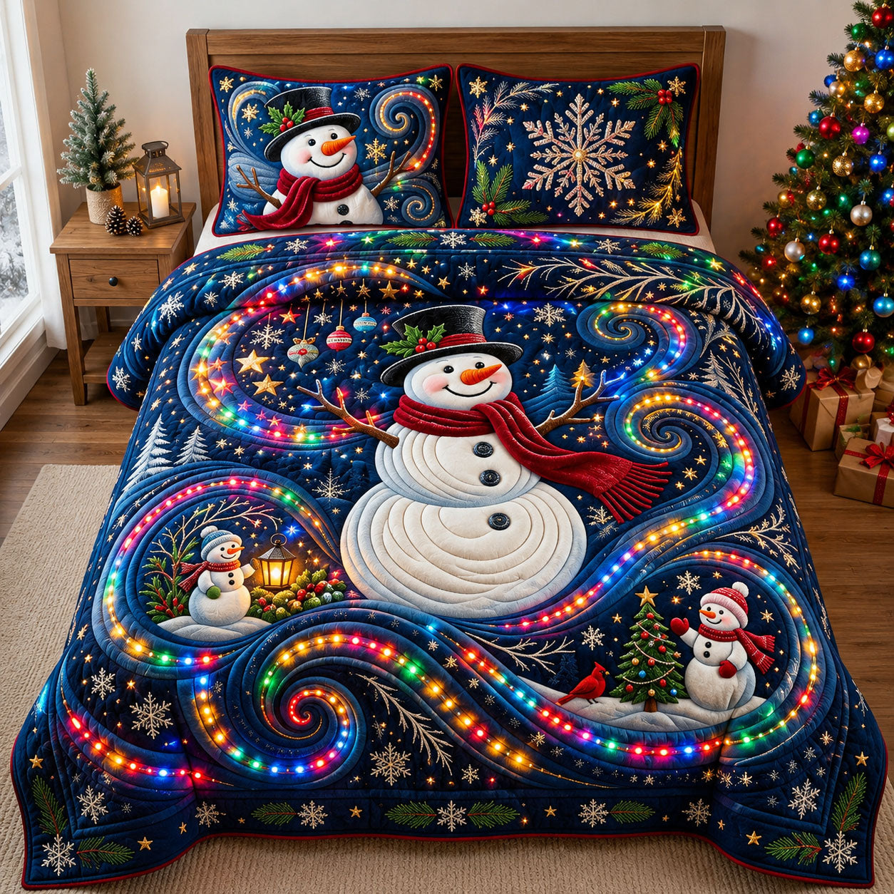 Sparkly Snowman 3-Piece Quilted Bedding Set GFTOPND2009