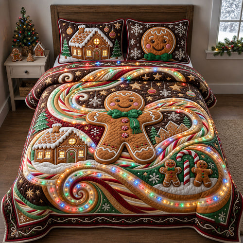 Sparkly Gingerbread 3-Piece Quilted Bedding Set GFTOPND2011