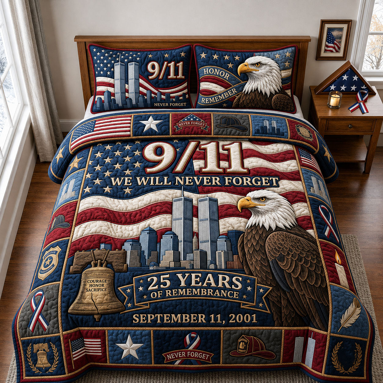 We Will Never Forget 3-Piece Quilted Bedding Set GFTOPND2014