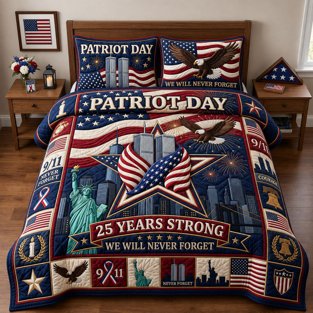 Patriot Day 3-Piece Quilted Bedding Set GFTOPND2016