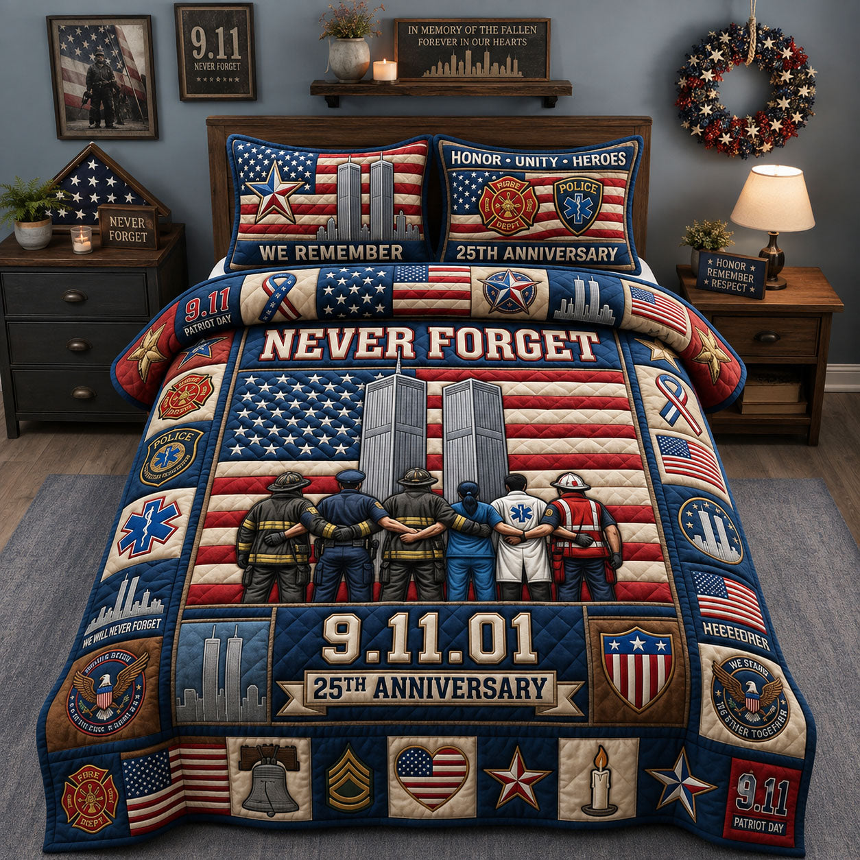 Never Forget 3-Piece Quilted Bedding Set GFTOPND2018