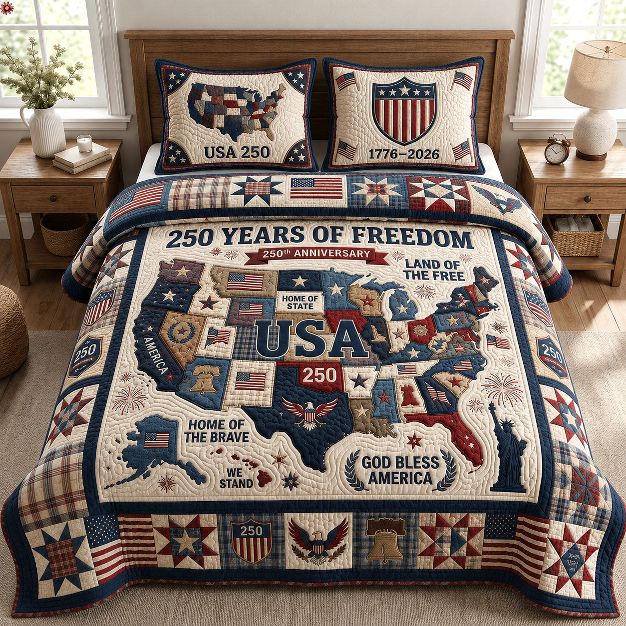 250 Years Of Freedom 3-Piece Quilted Bedding Set GFTOPND204