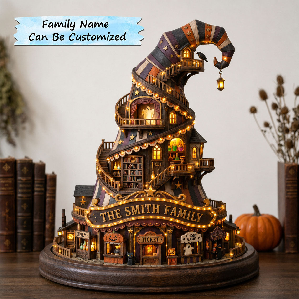 Haunted Witch Hat Wooden Block 3-Layers QTCUZ GFTOPND2050