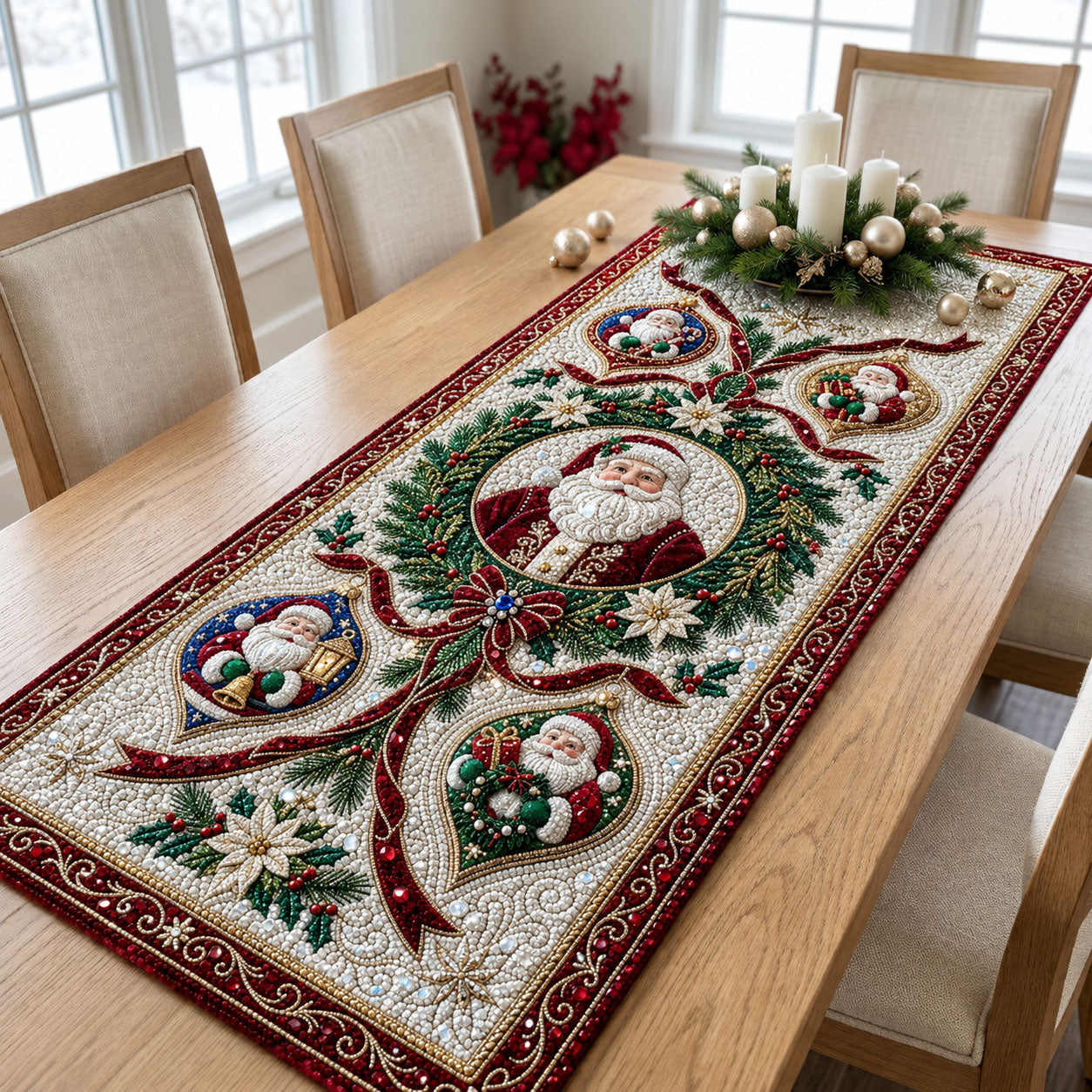 Beaded Santa Christmas Quilted Table Runner GFTOPND2062