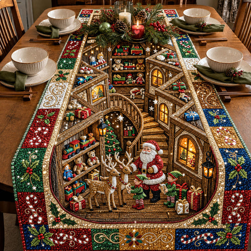 Beaded Santa Workshop Quilted Table Runner GFTOPND2063