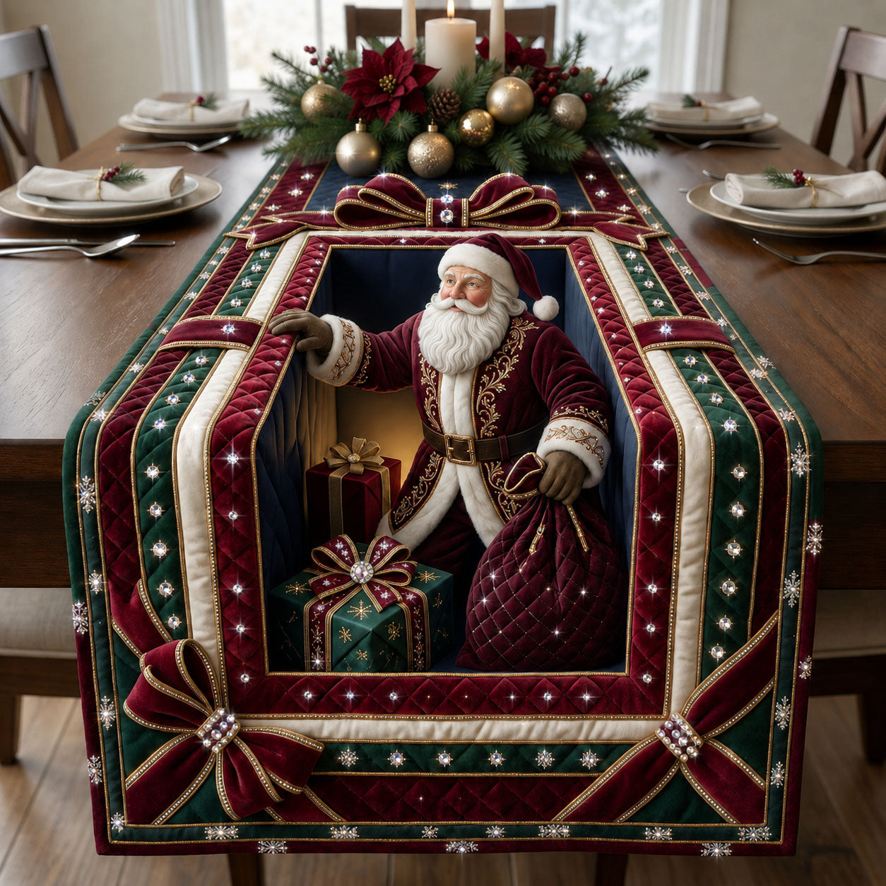 Beaded Santa Gift Quilted Table Runner GFTOPND2065