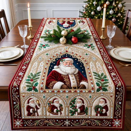 Jeweled Santa Christmas Quilted Table Runner GFTOPND2067