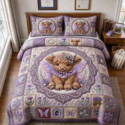 Enchanted Highland Cow 3-Piece Quilted Bedding Set GFTOPND2085