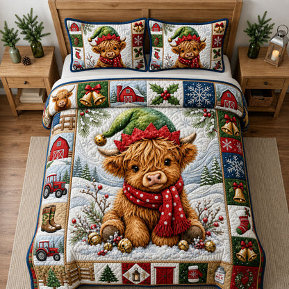 Elf Highland Cow 3-Piece Quilted Bedding Set GFTOPND2086