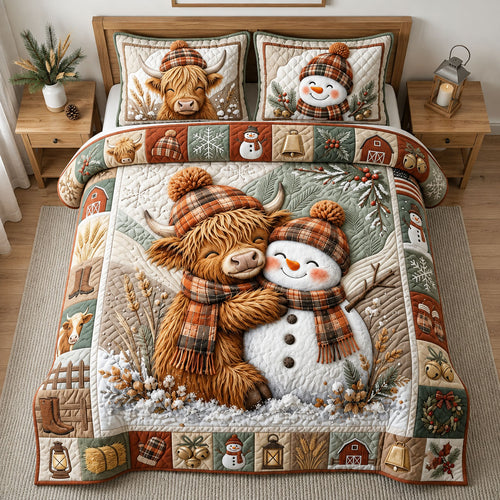 Winter Highland Cow 3-Piece Quilted Bedding Set GFTOPND2088