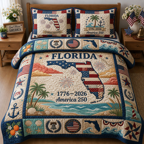 Florida America's 250th Birthday 3-Piece Quilted Bedding Set GFTOPND209