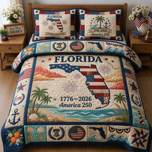 Florida America's 250th Birthday 3-Piece Quilted Bedding Set GFTOPND209
