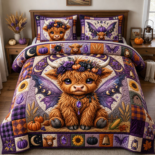 Enchanted Highland Cow 3-Piece Quilted Bedding Set GFTOPND2090